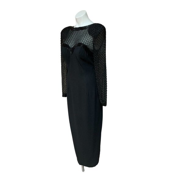 Vintage 80s NWT Evening Gown Maxi Black Beaded Size 6 SMALL - Picture 3 of 9